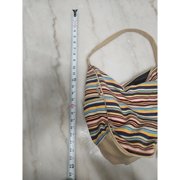 Women's Genuine Classic Shoulder Tote Bag Fabric + Faux Leather Pockets Braiding - Picture 9 of 11